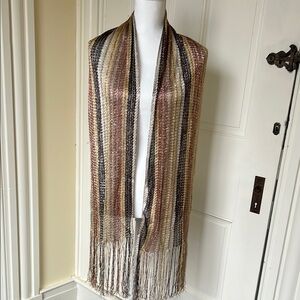 Vintage Missoni Metallic Striped Fringe Scarf